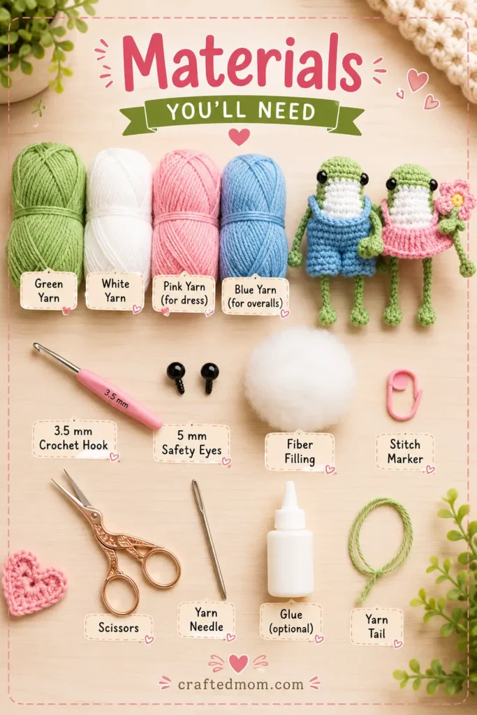 No Sew Dress Up Leggy Frog Crochet PatternMaterials You will Need
