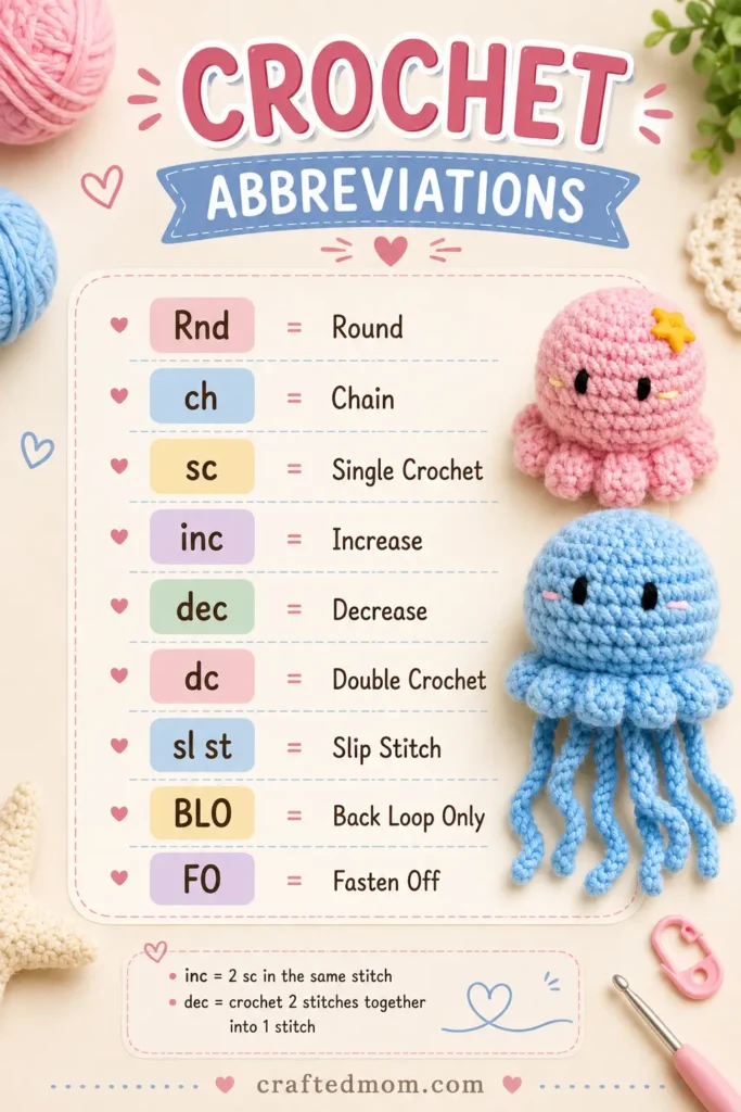 No Sew Octopus and Jellyfish Crochet Pattern Crochet Abbreviations