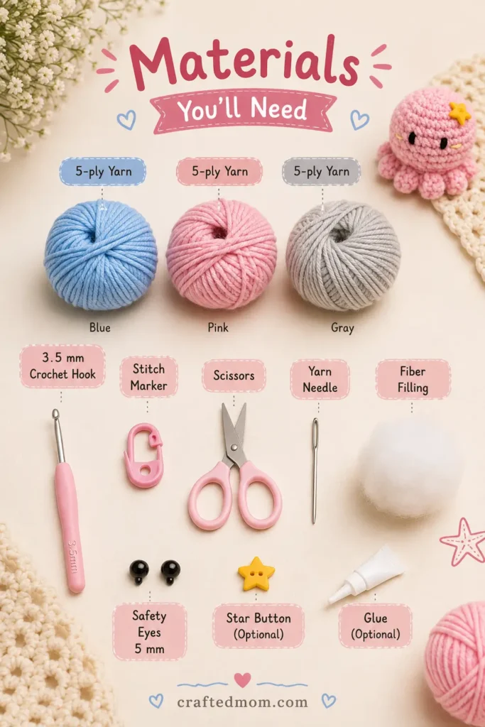 No Sew Octopus and Jellyfish Crochet Pattern Materials You will Need
