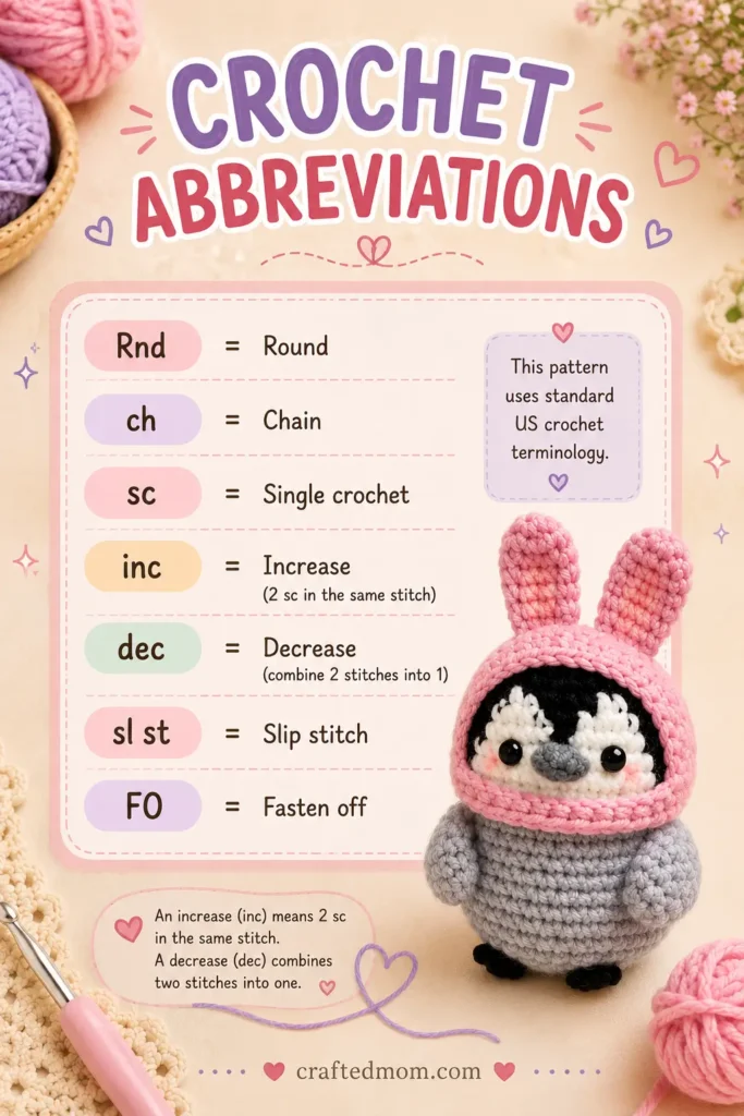 Penguin with Hats Crochet Pattern Crochet Abbreviations