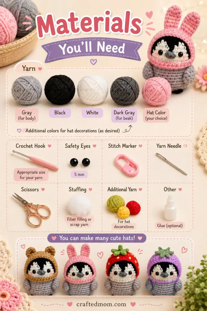 Penguin with Hats Crochet Pattern - Materials You will Need