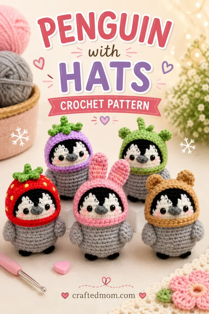 Penguin with Hats Crochet Pattern at a Glance