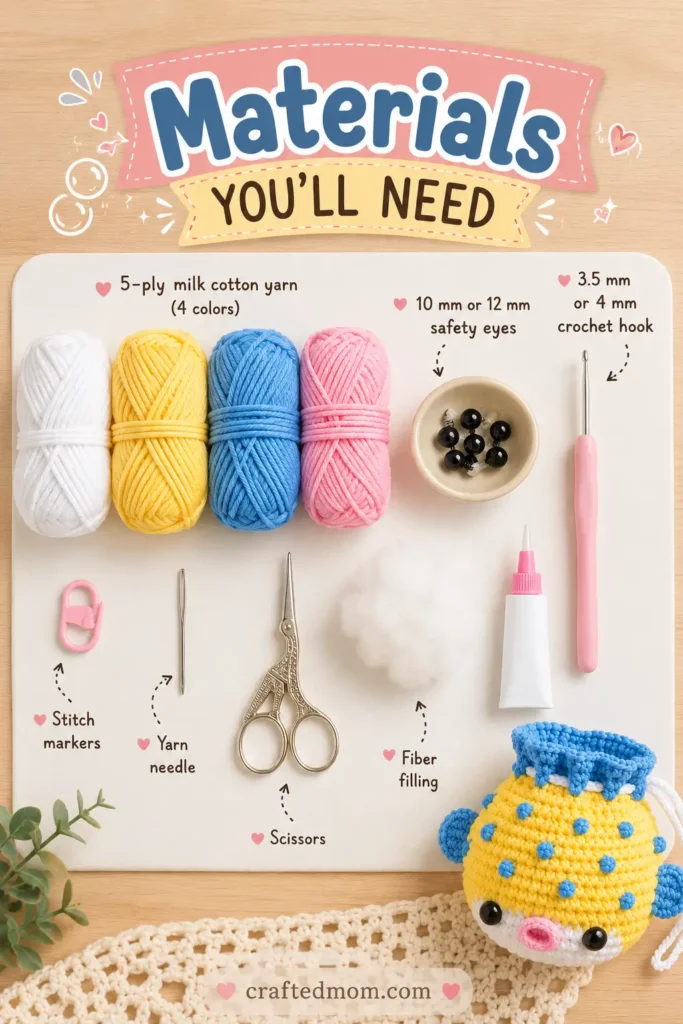 Pufferfish Drawstring Pouch Crochet Pattern Materials You will Need