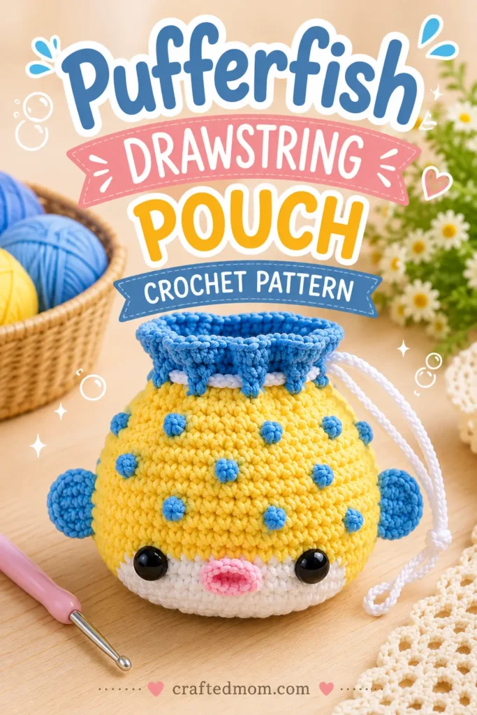 Pufferfish Drawstring Pouch Crochet Pattern at a Glance