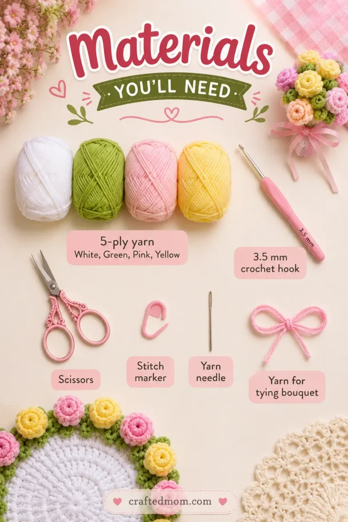 Rose Bouquet Coaster Crochet Pattern Rose Bouquet Coaster Crochet Pattern Materials You will Need