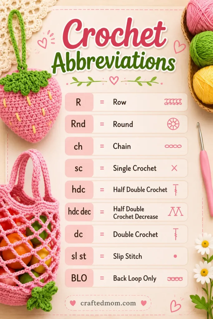 Strawberry Pouch Market Bag Crochet Pattern Crochet Abbreviations