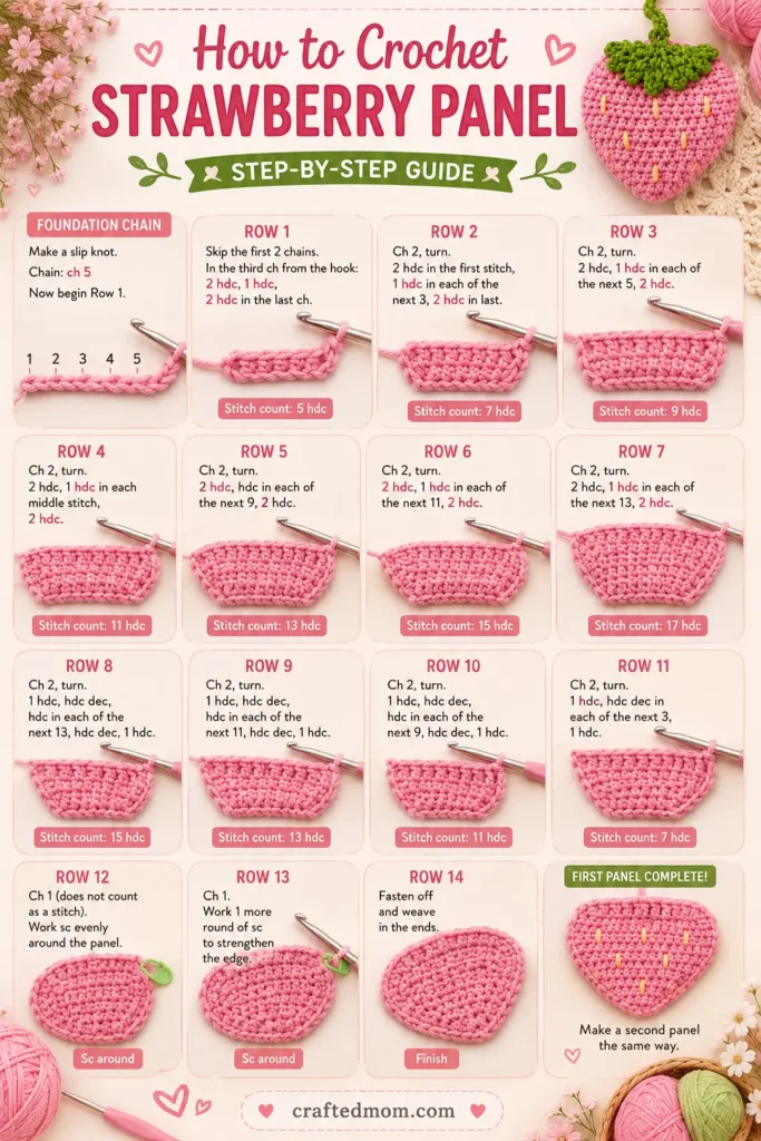 Strawberry Pouch Market Bag Crochet Pattern - How to Crochet the Strawberry Panels