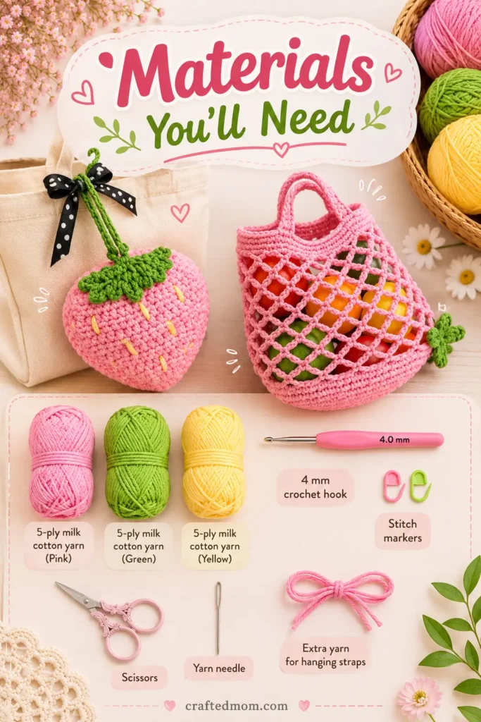 Strawberry Pouch Market Bag Crochet Pattern Materials You will Need