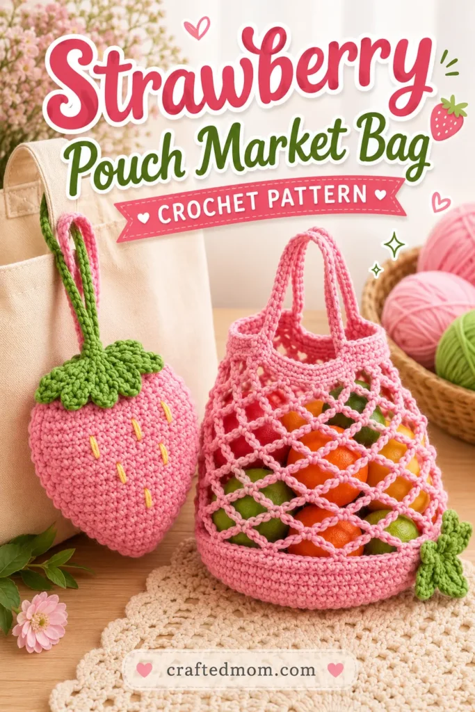 Strawberry Pouch Market Bag Crochet Pattern at a Glance