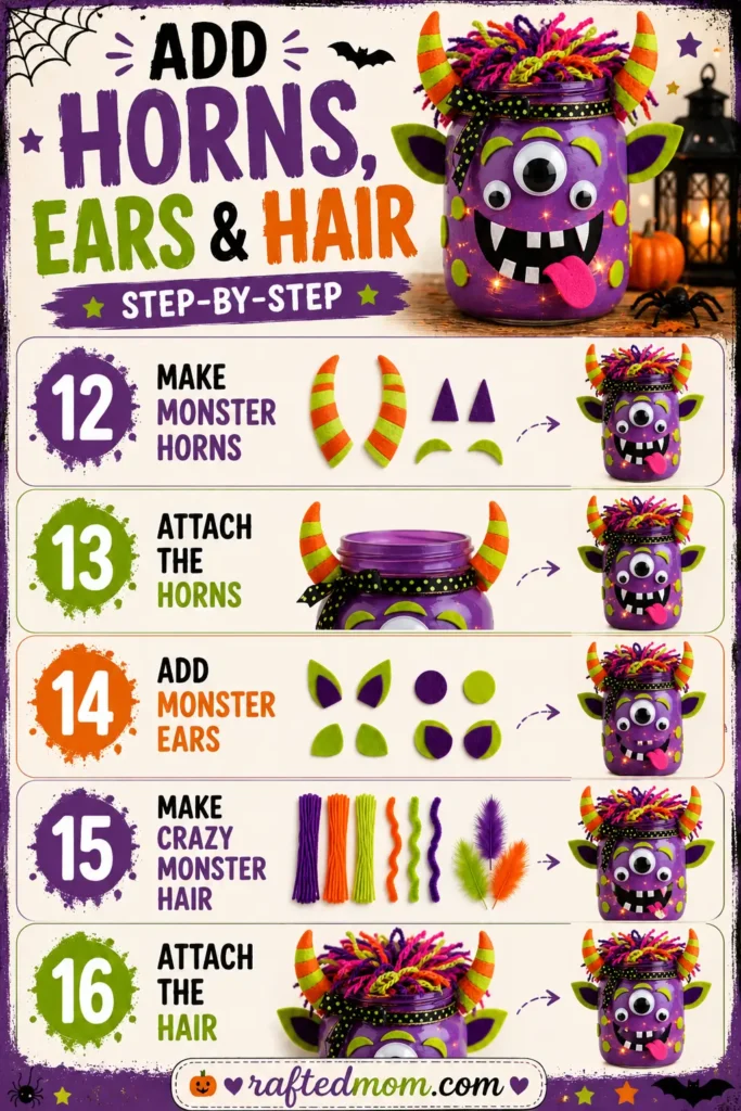 Monster Mason Jar Craft: Easy Halloween Decoration Add Horns, Ears, and Hair - Monster Mason Jar Craft Easy Halloween Decoration