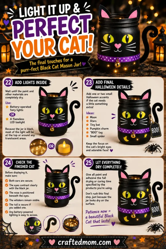 Add Lighting and Final Details - Black Cat Mason Jar Craft