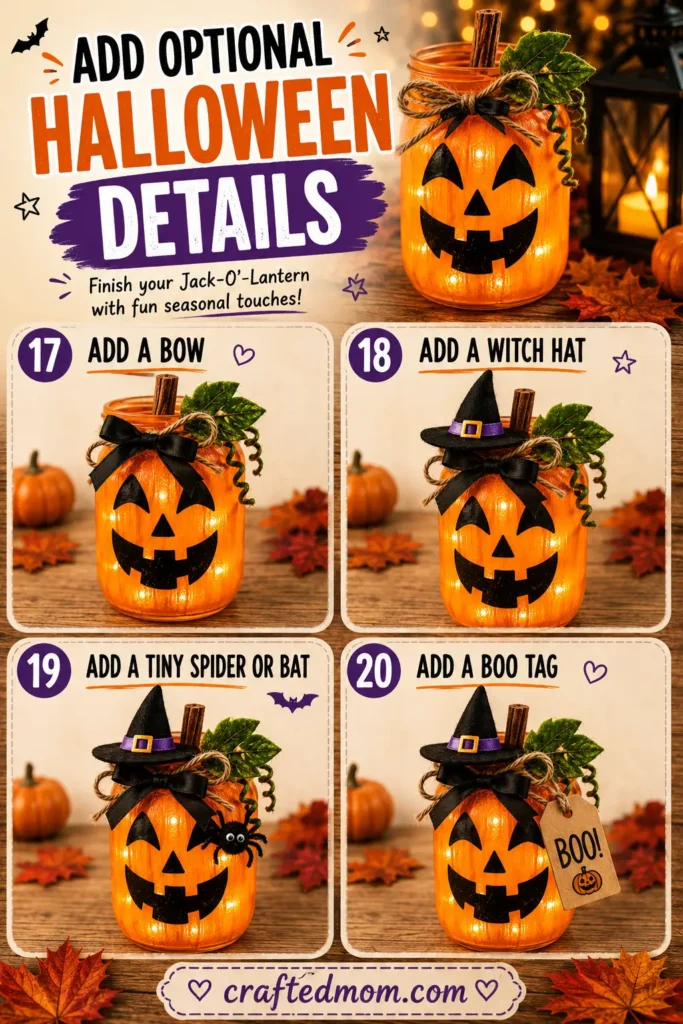 Add Optional Halloween Details - Jack-O-Lantern Mason Jar Craft Easy Halloween Decoration