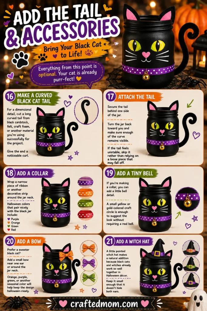 Add the Tail and Accessories - Black Cat Mason Jar Craft