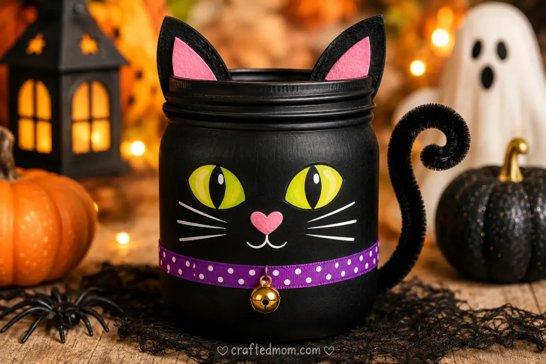 Black Cat Mason Jar Craft: Easy Halloween Decoration