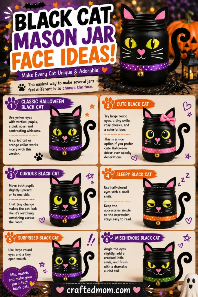 Black Cat Mason Jar Face Ideas - Black Cat Mason Jar Craft