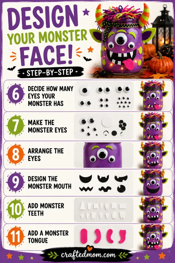 Monster Mason Jar Craft: Easy Halloween Decoration Design Your Monster Face - Monster Mason Jar Craft Easy Halloween Decoration
