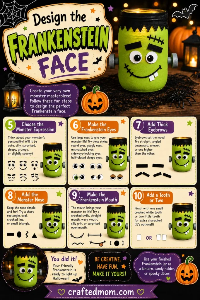 Design the Frankenstein Face - Frankenstein Mason Jar Craft Easy Halloween Decoration