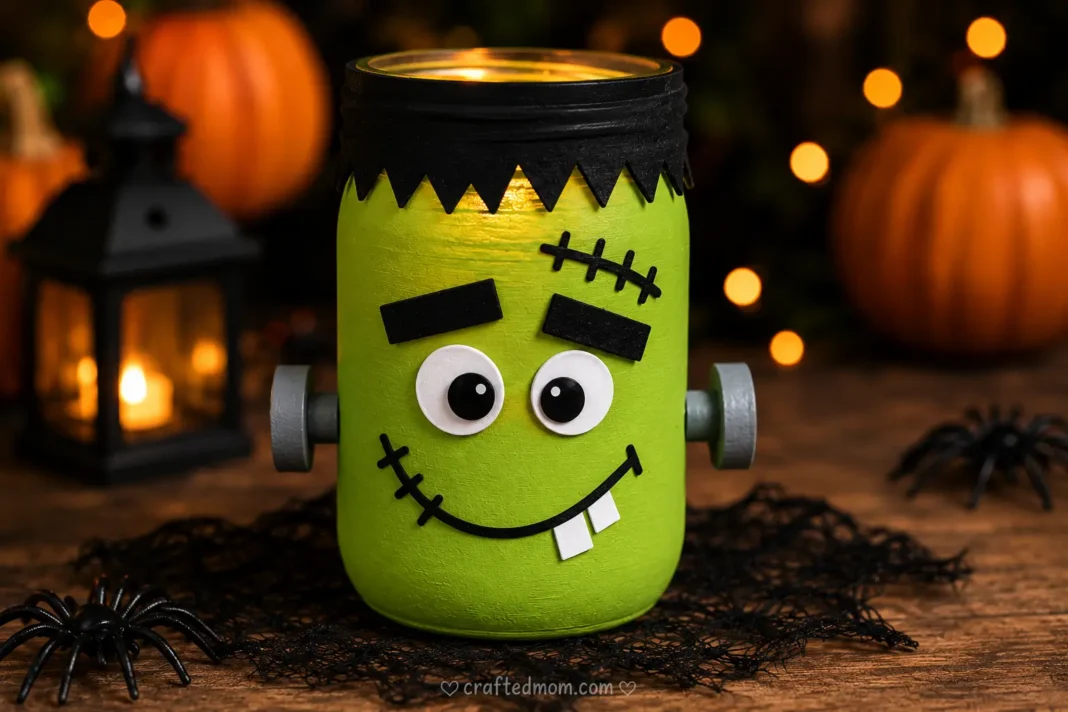 Frankenstein Mason Jar Craft Easy Halloween Decoration - cover