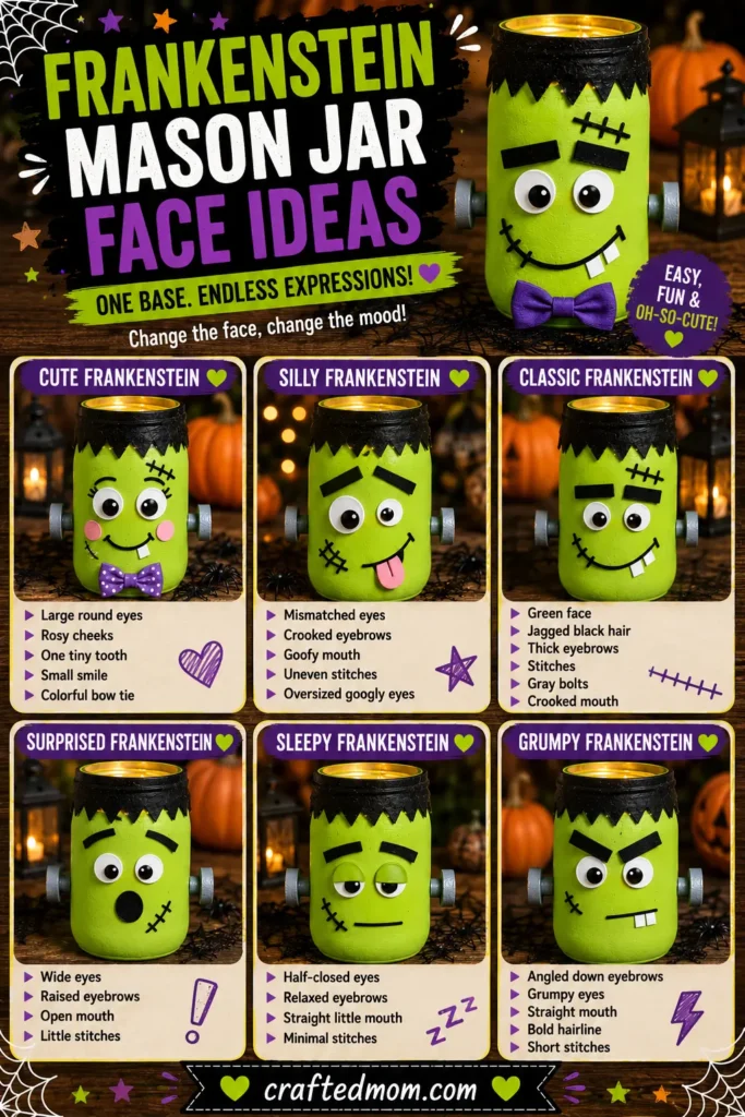 Frankenstein Mason Jar Face Ideas - Frankenstein Mason Jar Craft Easy Halloween Decoration