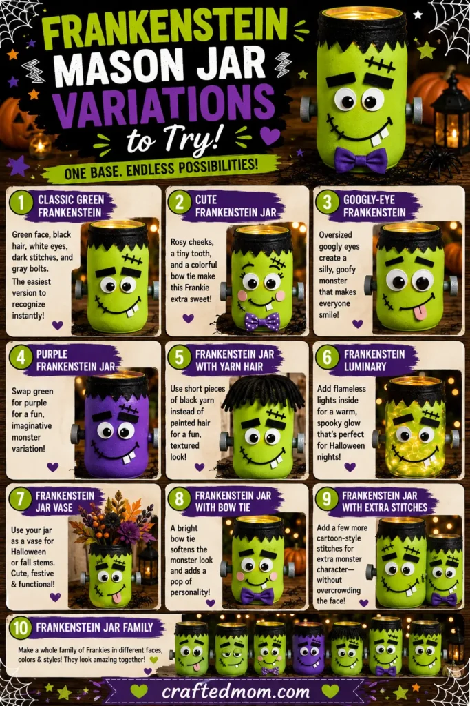 Frankenstein Mason Jar Variations to Try - Frankenstein Mason Jar Craft Easy Halloween Decoration
