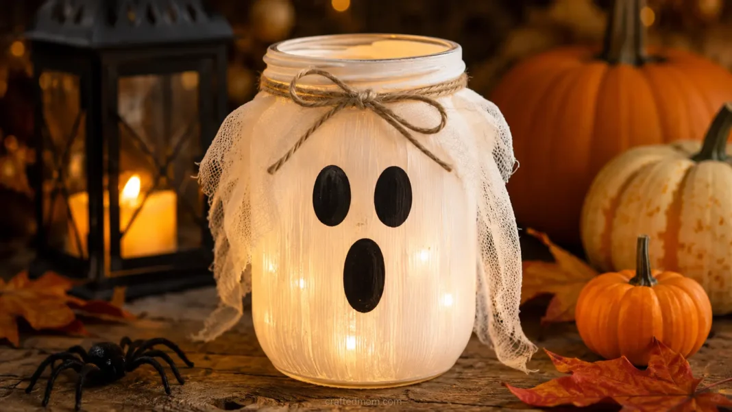 Ghost Mason Jar Craft Easy Halloween Decoration2 Ghost Mason Jar Craft Easy Halloween Decoration