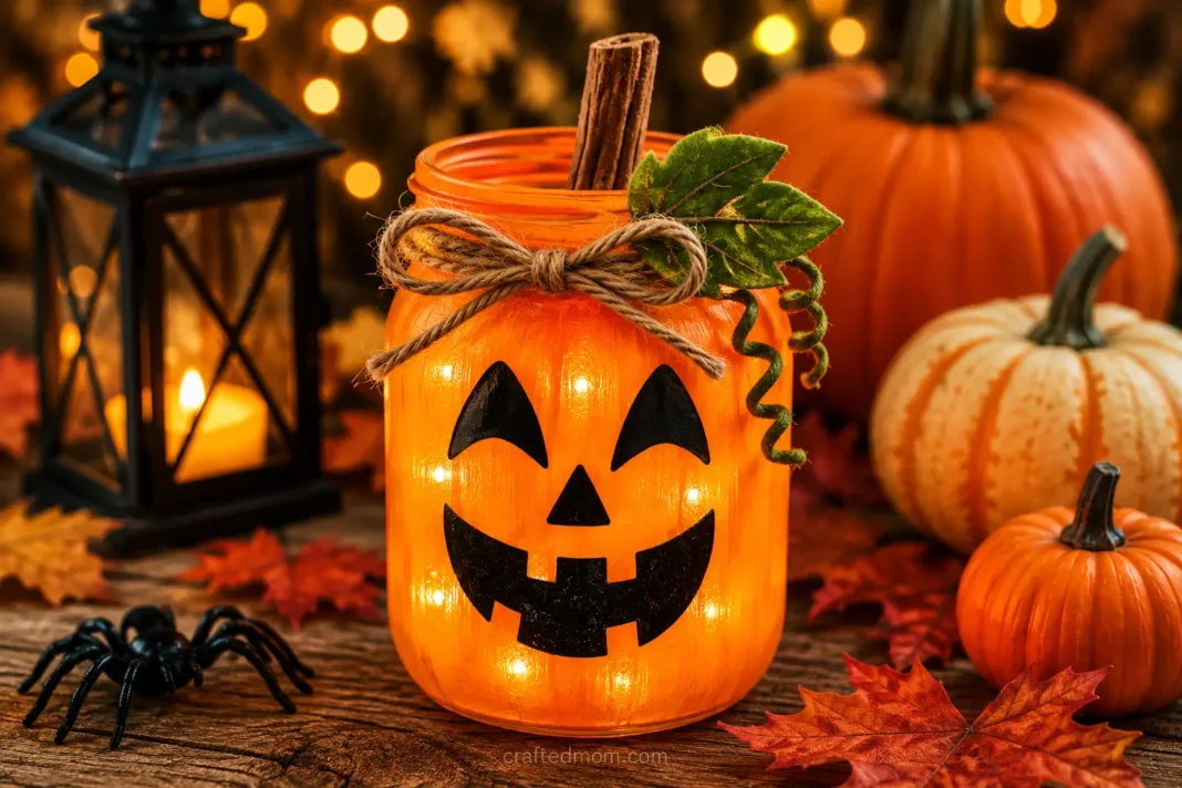Jack-O-Lantern Mason Jar Craft Easy Halloween Decoration3