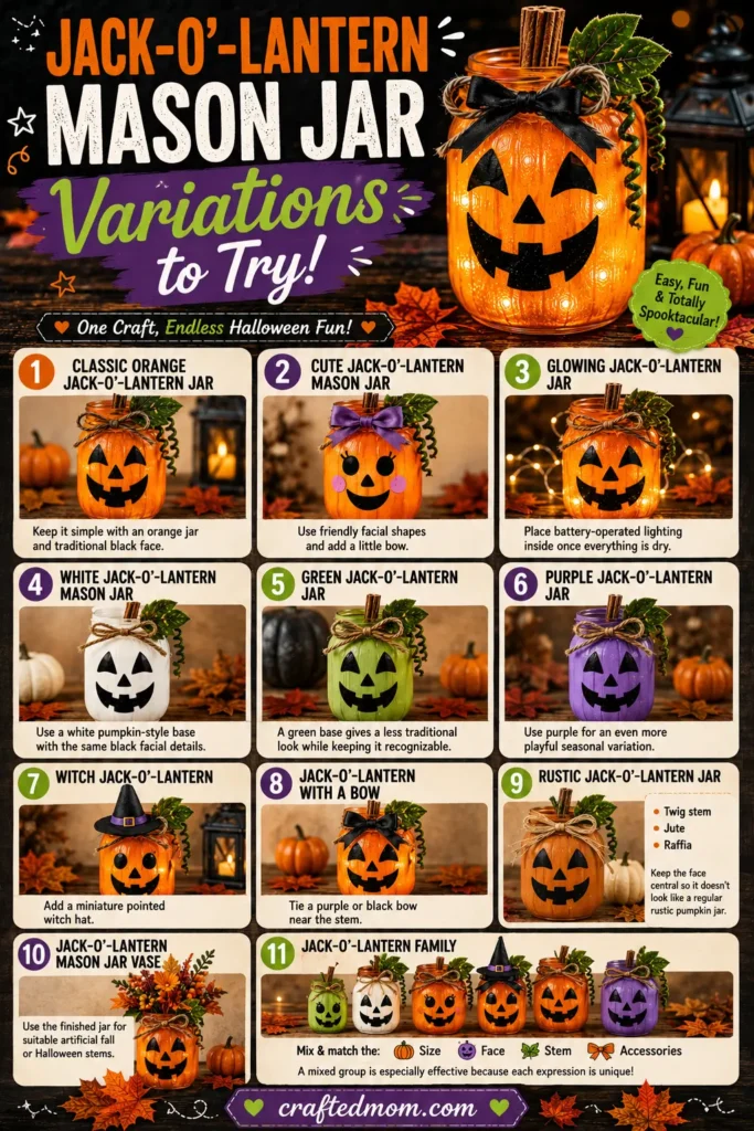 Jack-O-Lantern Mason Jar Variations to Try - Jack-O-Lantern Mason Jar Craft Easy Halloween Decoration
