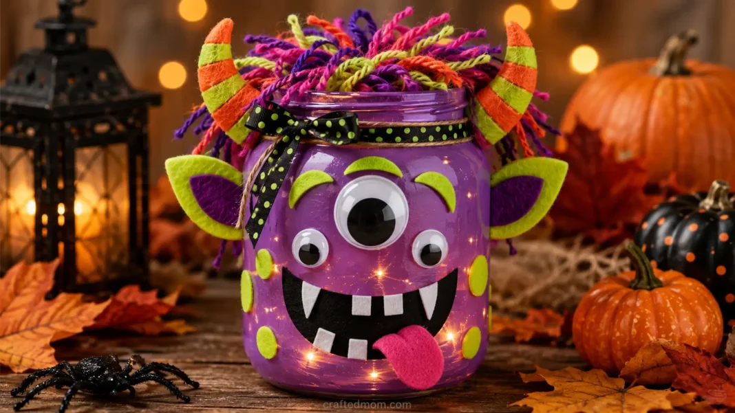Monster Mason Jar Craft Easy Halloween Decoration1 Monster Mason Jar Craft Easy Halloween Decoration