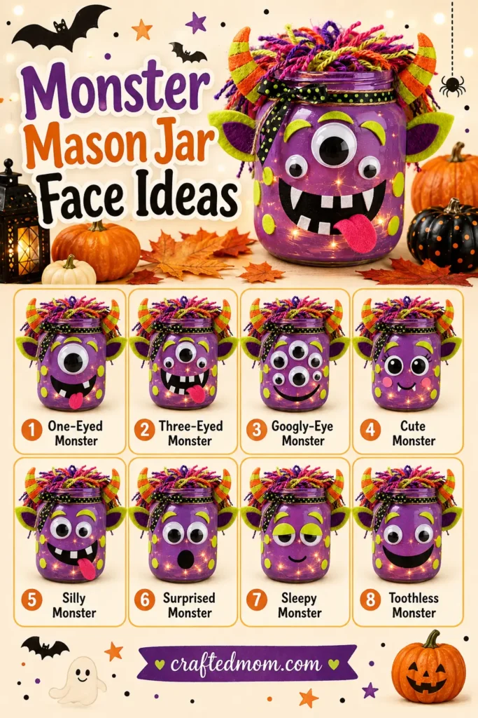 Monster Mason Jar Craft: Easy Halloween Decoration Monster Mason Jar Face Ideas - Monster Mason Jar Craft Easy Halloween Decoration