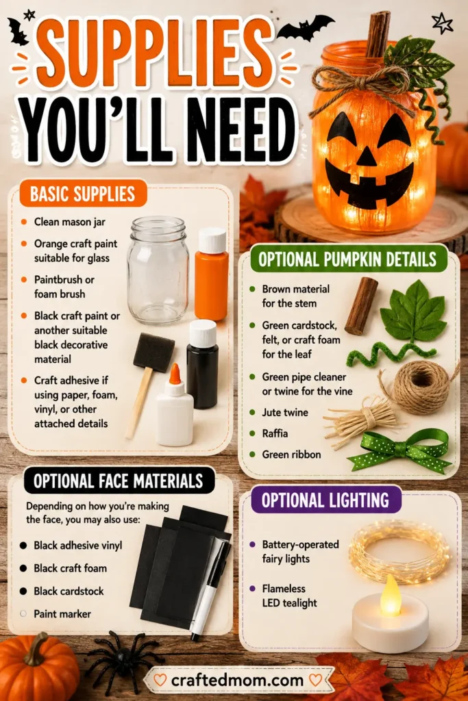 Supplies You will Need - Jack-O-Lantern Mason Jar Craft Easy Halloween Decoration