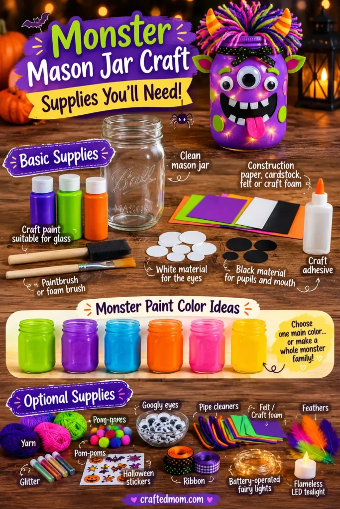 Monster Mason Jar Craft: Easy Halloween Decoration Supplies You will Need - Monster Mason Jar Craft Easy Halloween Decoration